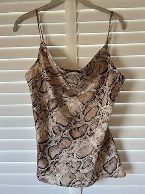 Aqua Camisole Snakeskin Print Cowl Neck Medium